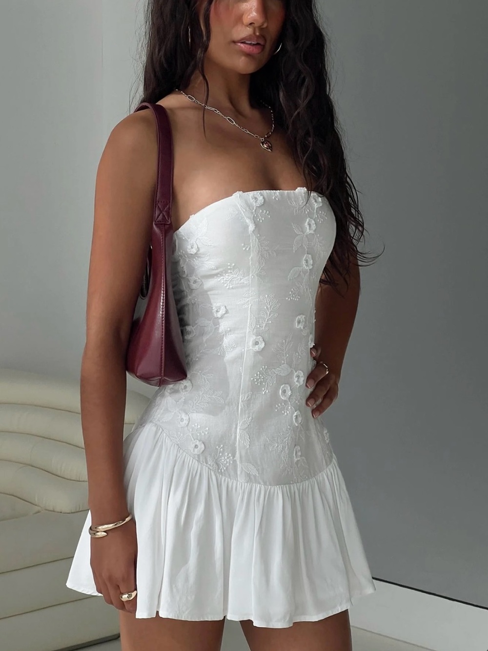 Princess Polly White Floral Strapless Mini Dress